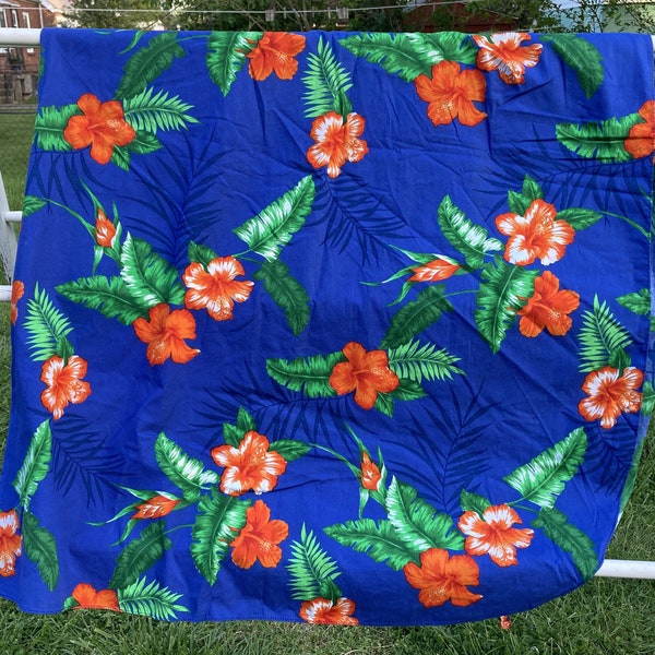 Sarong Dress * Hilo Hattie's * Hawaii * Vintage * Cotton * Blue with Orange Flowers and Green Leaves