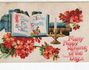 Books on Shelf * Red Flowers * Many Happy Returns * Victorian * Vintage Postcard