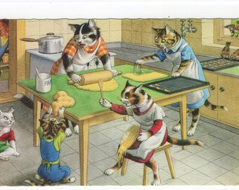 Mainzer Cats * Rolling Out the Dough * 4858 * Eugen Hartung * Belgium * Unused * Vintage Postcard * Deckle Edge