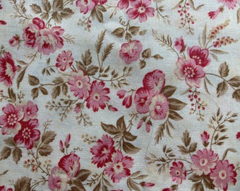 Parlor for Moda, Pink Flowers, Yellow Background, Nearly 2 Yards, Fabric, Unused