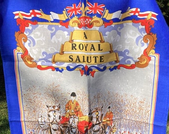 A Royal Salute * 1952 - 1992 * Horses * Riders * Vintage Tea Towel