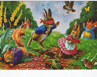 Blind Man’s Bluff * Rabbits * Squirrels * Racey Helps * The Medici Society * Great Britain * Vintage Postcard