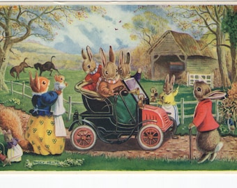 The New Car * Rabbits * Country Drive * Racey Helps * The Medici Society * Great Britain * Vintage Postcard