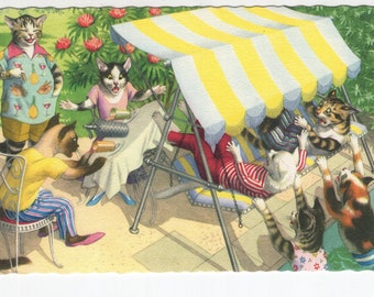 Mainzer Cats * Patio Problem * 4889 * Alfred Mainzer * Eugen Hartung * Belgium * Unused * Vintage Postcard * Deckle Edge