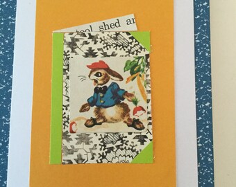 Handmade Notecard * Peter Rabbit * Open Book Quilt Block * Upcycled Collage * OOAK