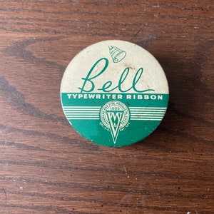 Bell Typewriter Ribbon Tin, M & V, Thousand and Five Products, Green and White