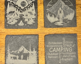 Slate coasters, set of 4, square 10 cm x 10 cm, camping, tenting, slate coasters, glass coasters, cup coasters