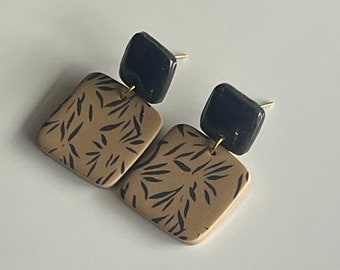 Black and brown dangle earrings / polymer clay earrings / earth tone earrings / lightweight