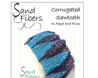 Corrugated Sawtooth in Aqua and Plum Peyote Cuff / Bracelet  - A Sand Fibers For Personal/Commercial Use PDF Pattern