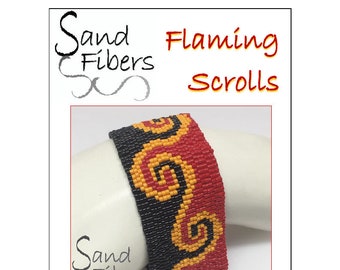 Peyote Pattern - Flaming Scrolls Peyote Cuff / Bracelet  - A Sand Fibers For Personal/Commercial Use PDF Pattern