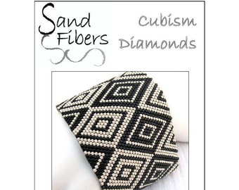 Peyote Pattern - Cubism Diamonds Peyote Cuff / Bracelet  - A Sand Fibers For Personal and Commercial Use PDF Pattern