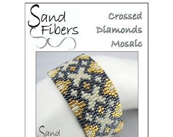 Peyote Pattern -  Crossed Diamonds Mosaic Peyote Cuff / Bracelet  - A Sand Fibers For Personal/Commercial Use PDF Pattern