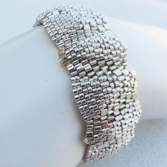 Small Silver Ripples Peyote Bracelet 2456 | Etsy