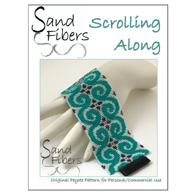 Peyote Pattern Scrolling Along Peyote Cuff / Bracelet A Sand Fibers For Personal and Commercial Use PDF Pattern image 1