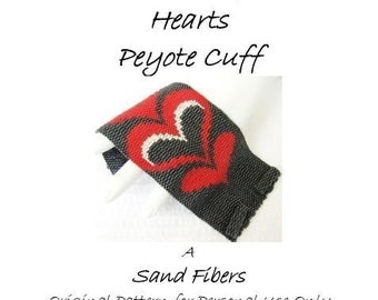 Peyote Pattern - Modern Bargello Hearts Peyote Cuff / Peyote Bracelet - A Sand Fibers For Personal Use Only PDF Pattern