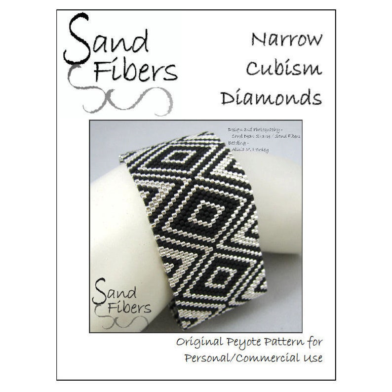Peyote Pattern Narrow Cubism Diamonds Peyote Cuff / Bracelet A Sand Fibers For Personal/Commercial Use PDF Pattern image 1