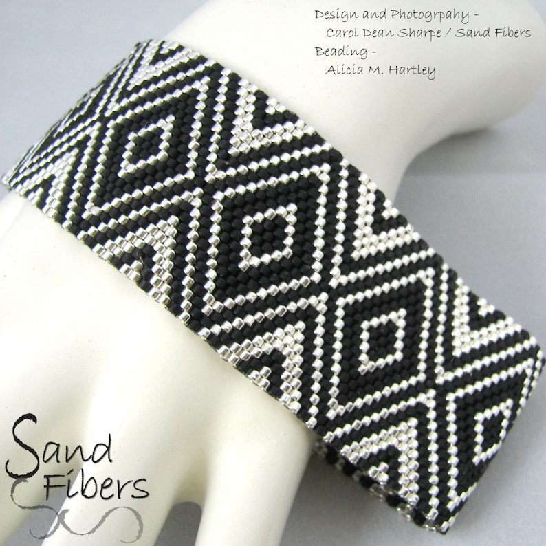 Peyote Pattern Narrow Cubism Diamonds Peyote Cuff / Bracelet A Sand Fibers For Personal/Commercial Use PDF Pattern image 3