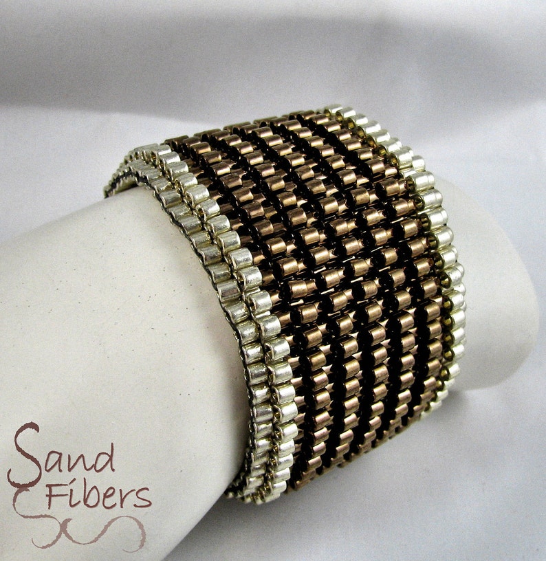 WIDE Silver-rimmed Chunky Serendipity in Bronze Peyote Cuff - Etsy