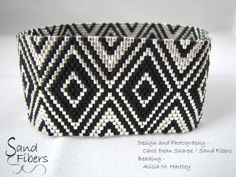 Peyote Pattern Narrow Cubism Diamonds Peyote Cuff / Bracelet A Sand Fibers For Personal/Commercial Use PDF Pattern image 2