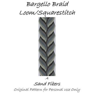 May include: A black and white beading pattern for a Bargello Braid Loom/Squarestitch project called "Sand Fibers".