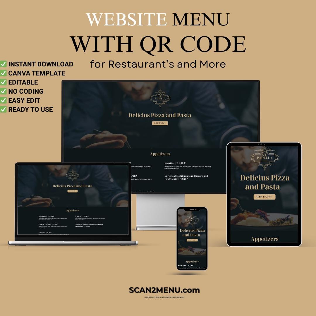 Restaurant Menu With QR Code Canva Template, Editable Website Menu ...