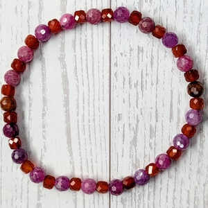 Collection de bracelets extensibles été 2026 de ZJC - Rubis et cornaline - 19 cm