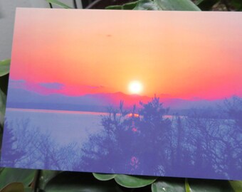 Original Photography from Japan of a Gorgeous Red and Blue Sunset on the Lake - 4x6" satin print or postcard - can be signed by request