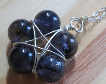 Blue / Indigo Iolite Sterling Silver Star Necklace on 16" or 18" Sterling Silver Chain - hand wrapped