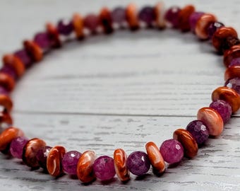 2026 Summer Stretch Bracelet Collection by ZJC- Ruby & Spiny Oyster- 7 1/2"