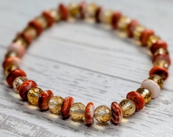 2026 Summer Stretch Bracelet Collection by ZJC- Spiny Oyster & Citrine- 7 1/2"