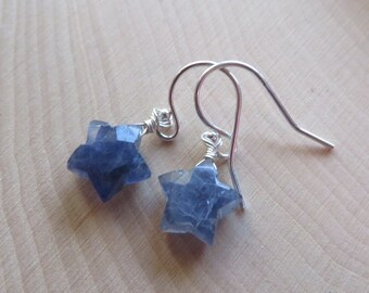 Iolite Blue/Indigo Gemstone Star Dainty Dangle Earrings in Sterling Silver