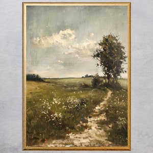 Rustic Countryside Path Oil Painting - Vintage Landscape Art Print Digital Download Landscape Painting Vintage oil painting