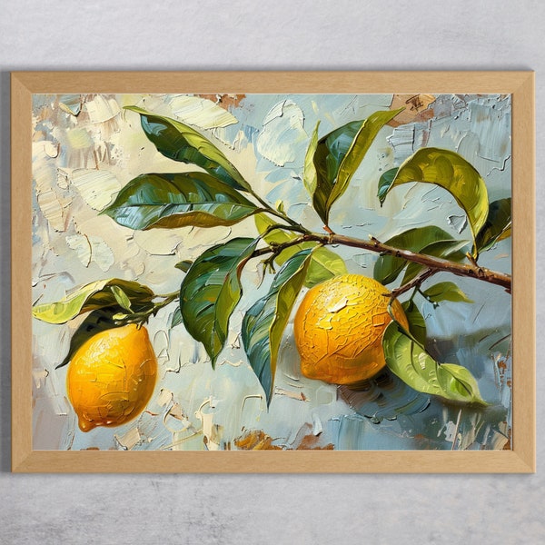 Lemon Branch Oil Painting Printable Download, Downloadable Poster, Vintage Oil painting, Vintage painting, Still life Lemon tree