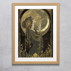 Art Nouveau Moonlight - Moon Tarot Art Nouveau Style Digital Download, Printable art
