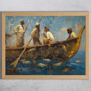 Vintage Fishermen at Sea Oil Painting, Nautical Maritime Art, Vintage oil painting, Coastal decor, Digital Download