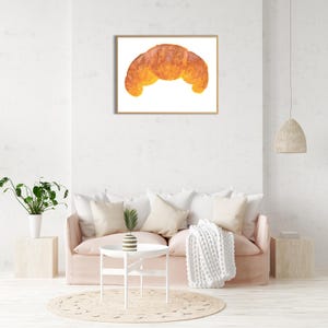 Handgemaakte aquarelcroissant, origineel schilderij op papier, keukenkunst, cafédecor, unieke aquarel