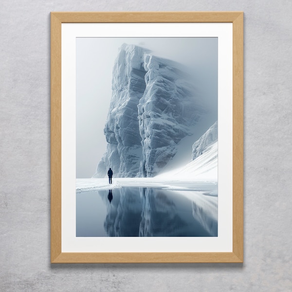 Solitude in the Ice: Reflections of an Arctic Silence Landscape Illustration, Printable Download, Printable Poster