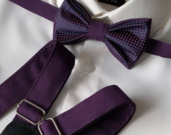 Men&#39;s set Purple Bow Tie + Suspenders for Wedding, Purple bow tie and suspenders to the groom and groomsmen, Men&#39;s Christmas Gift Set