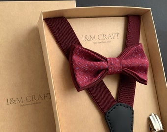 Men's set Burgundy Bow Tie + Suspenders for Wedding, to the prom