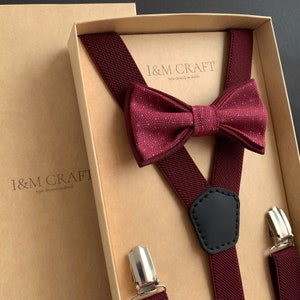 Men&#39;s set Burgundy Bow Tie + Suspenders for Wedding, to the prom