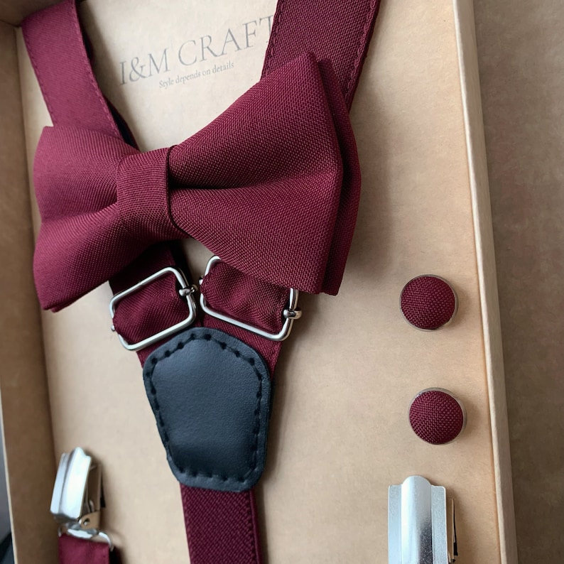 mens burgundy suspenders and bow tie