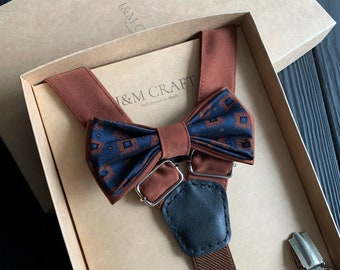 Brown suspenders and jacquard bow tie, limited edition, bow tie for wedding