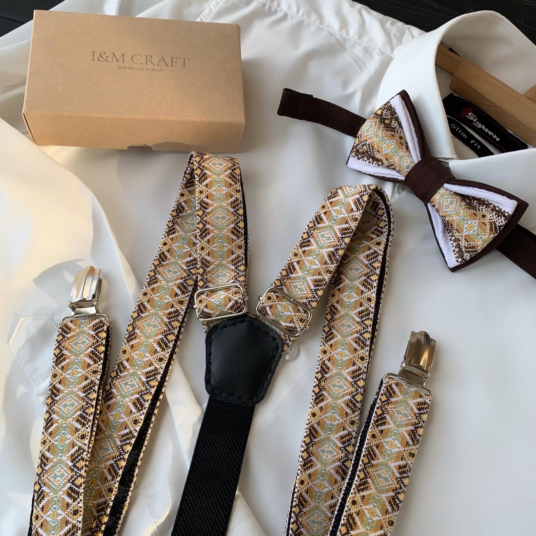 gold glitter bow tie and suspenders