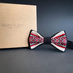 Bow Tie with embroidery, red with black bow tie for wedding,