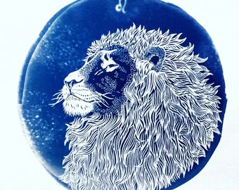 Impresión en cianotipo de LEO: ilustración original del zodíaco