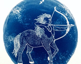 Impresión en cianotipo de SAGITARIO: ilustración original del zodíaco