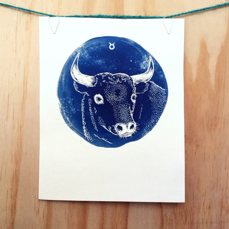 TAURUS cyanotype print \u2013 original zodiac illustration