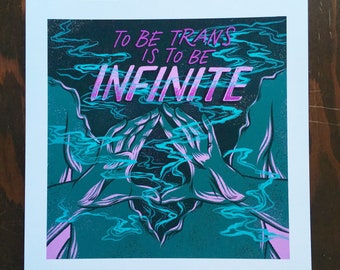 Ser trans es ser infinito: impresión artística, poder trans, orgullo trans, no binario, arte queer, orgullo no binario, derechos trans, proteger a los niños trans