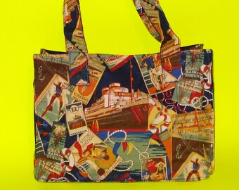 Blue Star Lines Vintage Cruise Printed Resort Retro Get-a-Way Holiday Vacation Fun in the Sun Classic Handbag Purse