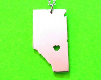 Alberta Strong Proud and True Province Shape Cutout Heart Pendant Necklace Silver